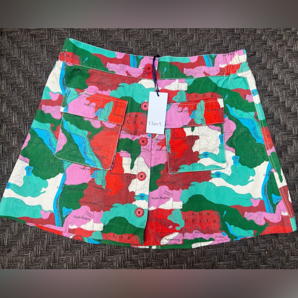 CLARE V Ginette mini skirt NWT - multi map print - Los Angeles XL $245